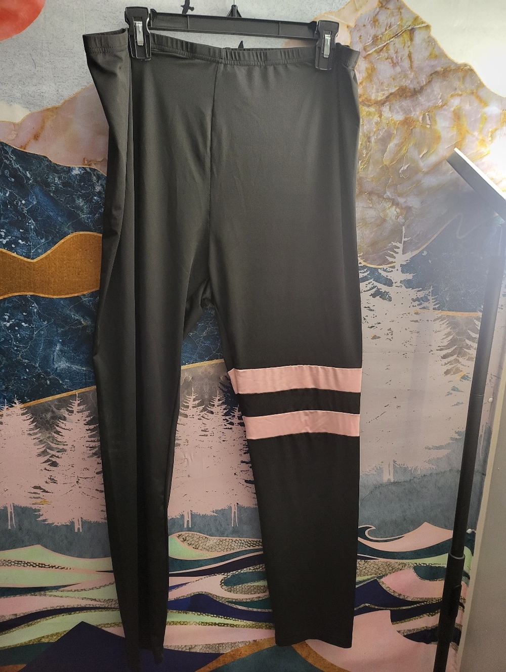 Black Leggings with Pink Stripe Detail